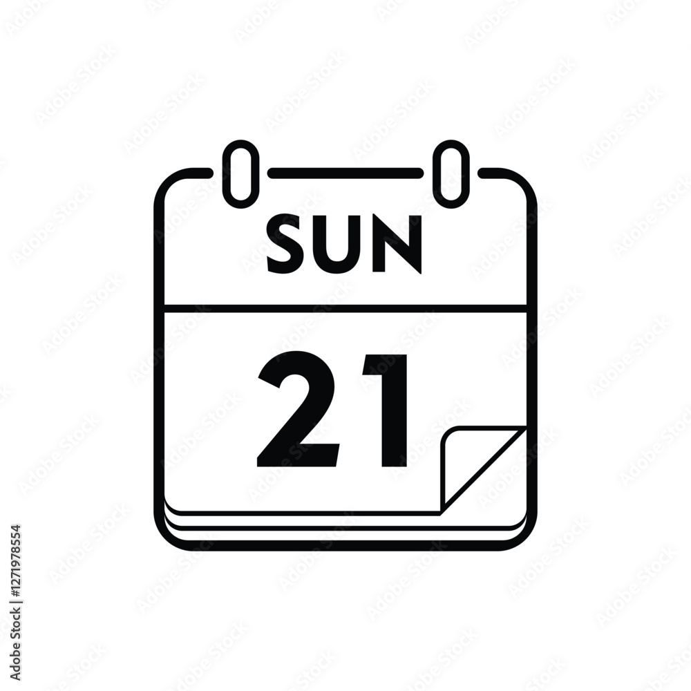 calender icon, 21 sunday icon with white background calender icon, 21 sunday icon with white background