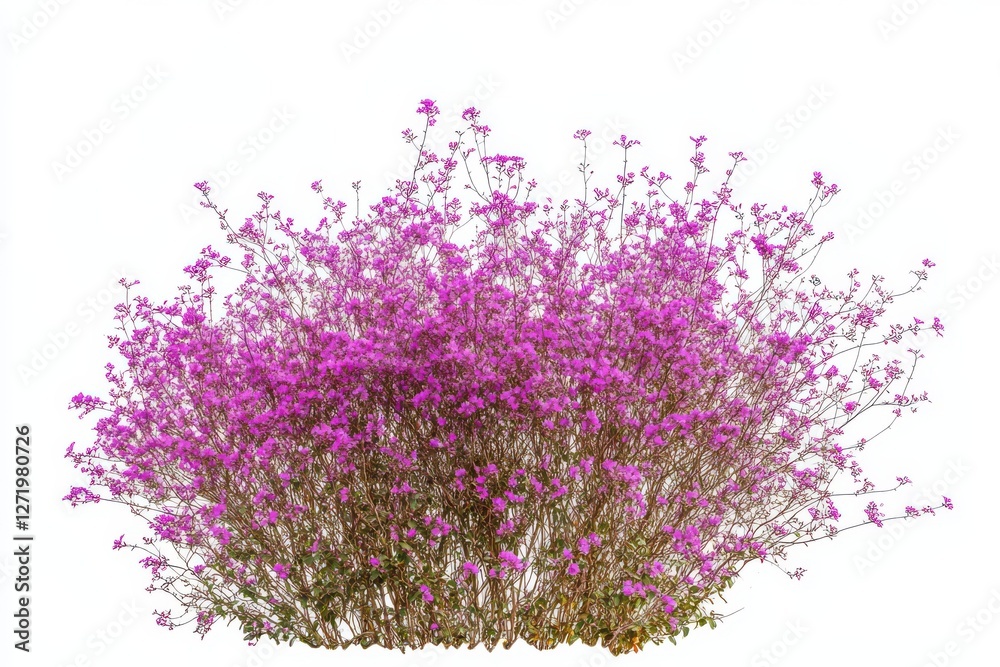Naklejka premium Purple Bush of Tiny Blossoms in Full Bloom Against a Crisp isolated on white background