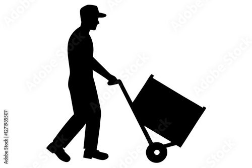 silhouette of a woman pushing a cart
