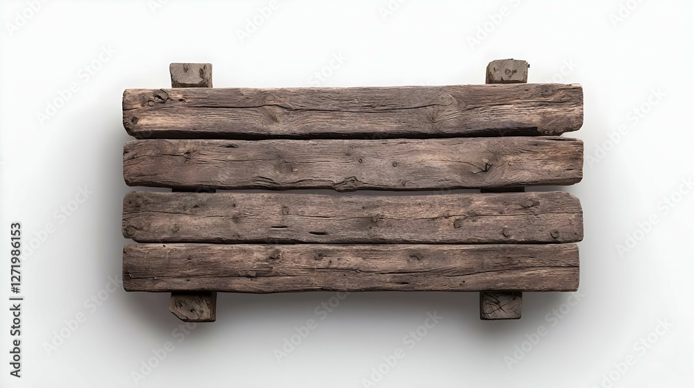 Fototapeta premium Rustic Weathered Brown Wooden Sign on White Background