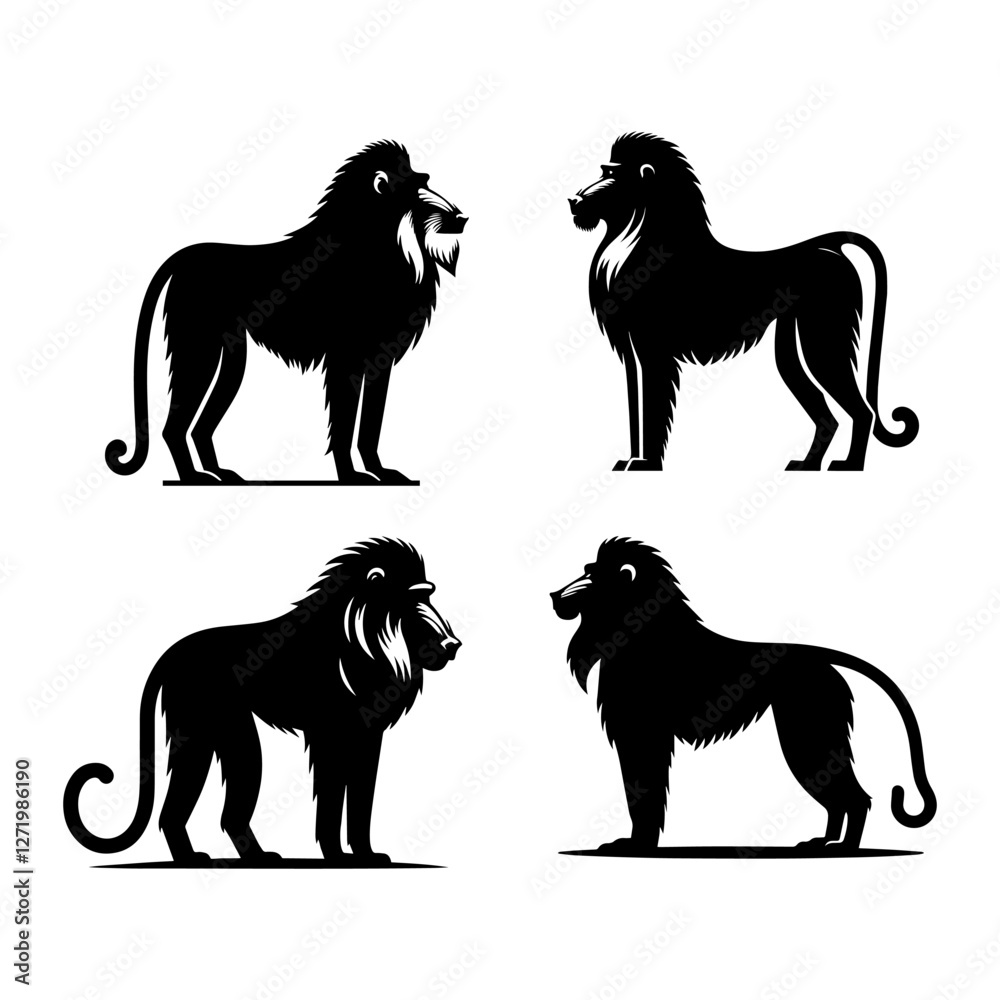 Standing Mandrill Silhouette Vector Set – Bold Primate Illustration Standing Mandrill Silhouette Vector Set – Bold Primate Illustration