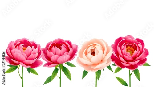 Pink peonies on a white background