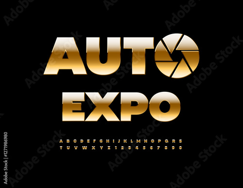 Vector Elite logo Auto Expo. Premium Gold Font. Luxury  Alphabet Letters and Numbers set.