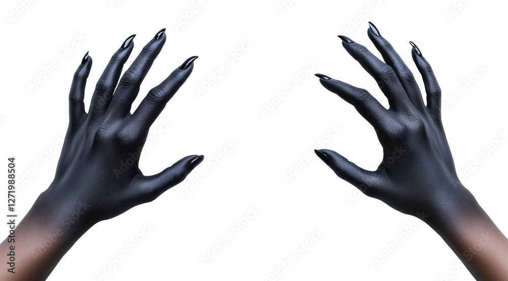 Fototapeta premium Two scary hands with black nails and claws isolated on white or transparent background, png