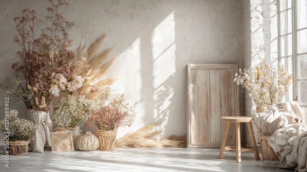 Bohemian Interior Design with Dried Flowers and Natural Light Bohemian Interior Design with Dried Flowers and Natural Light
