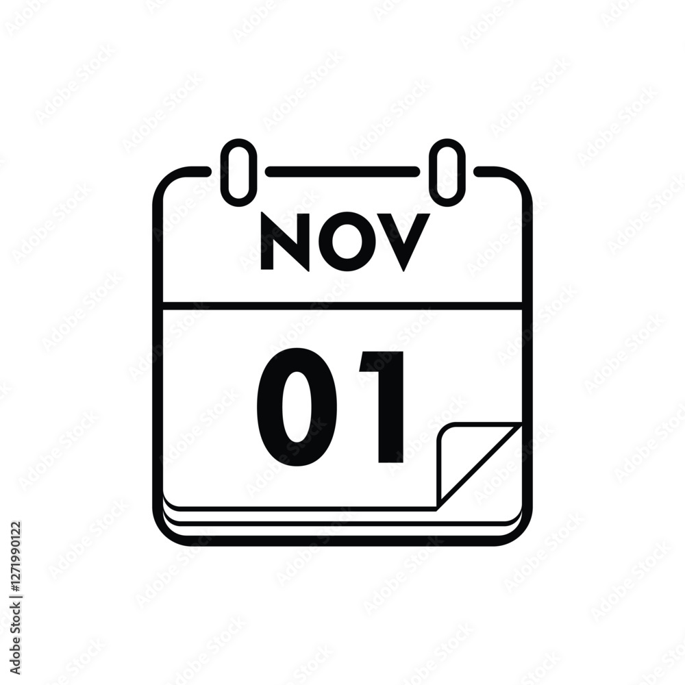 calender icon, 01 november icon with white background calender icon, 01 november icon with white background
