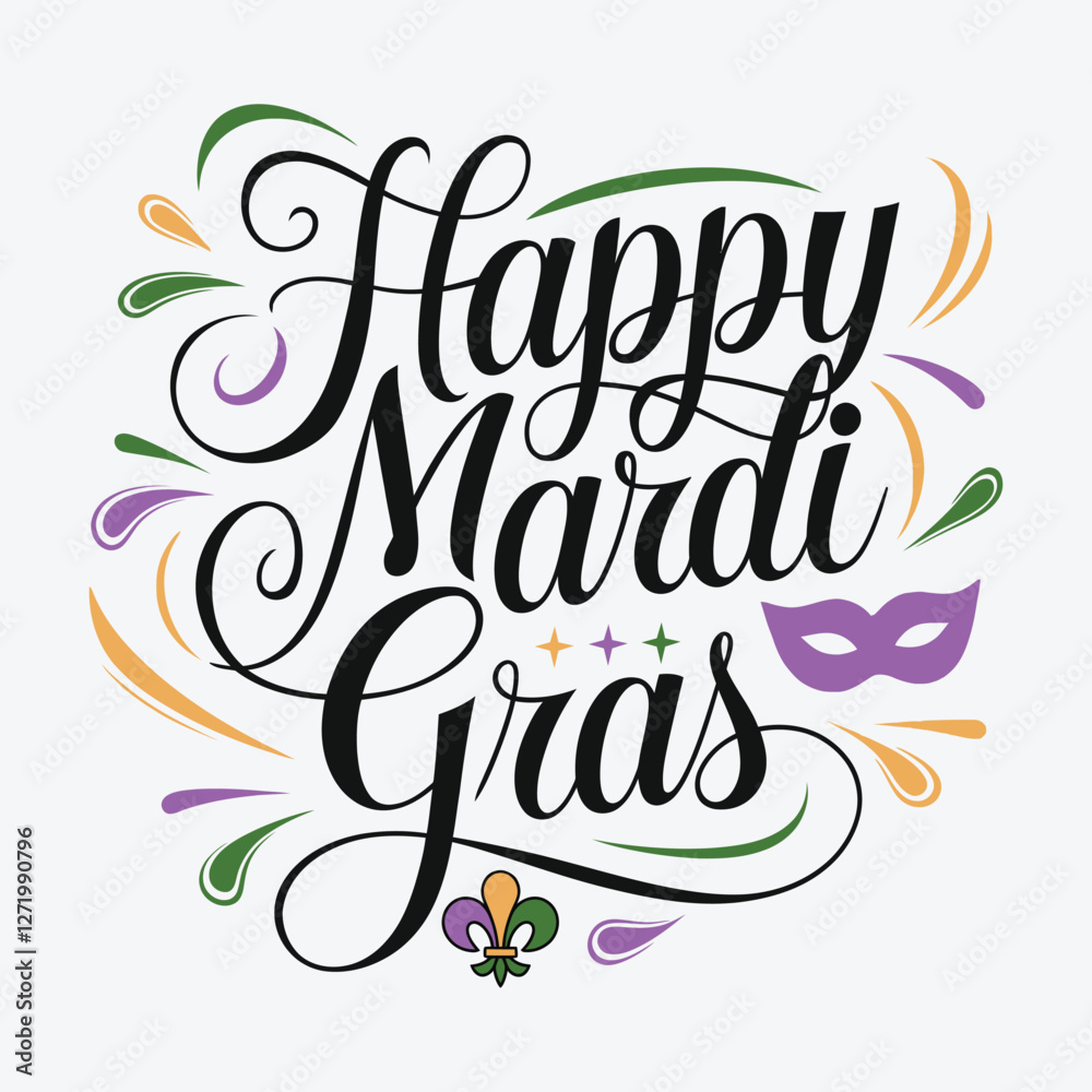 Fototapeta premium Happy Mardi Gras typography Design| Calligraphy Mardi Gras Celebration Party Vector illustration