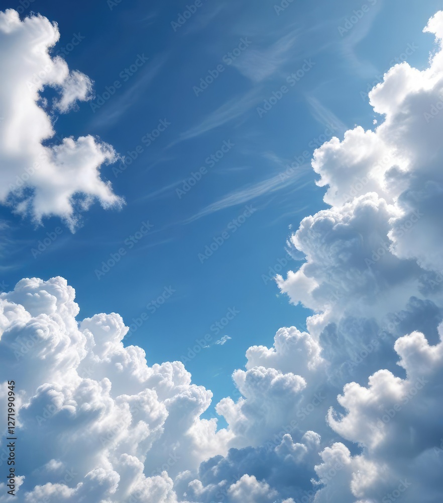Fluffy white clouds drifting lazily across a bright blue sky, ethereal scene, fluffy texture Fluffy white clouds drifting lazily across a bright blue sky, ethereal scene, fluffy texture