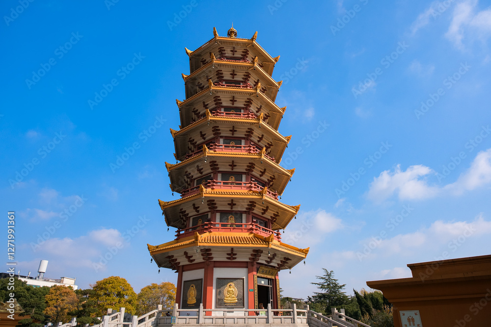 中国 上海市、七宝古鎮のお寺、七宝教寺 万仏塔