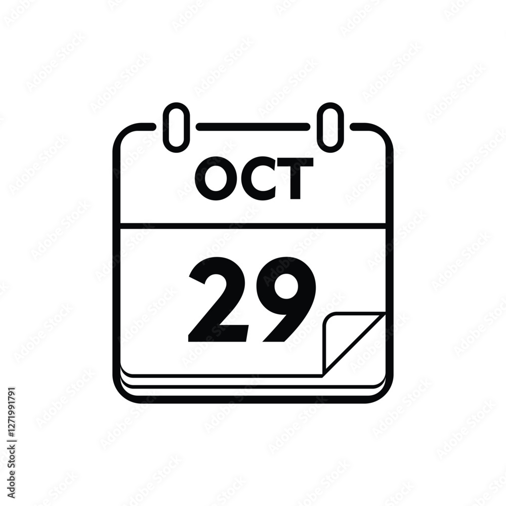 calender icon, 29 october icon with white background calender icon, 29 october icon with white background