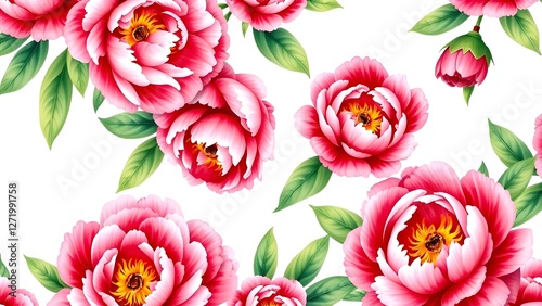 Pink peonies pattern on a white background