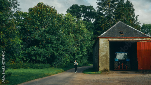 runner and old farm barn photo