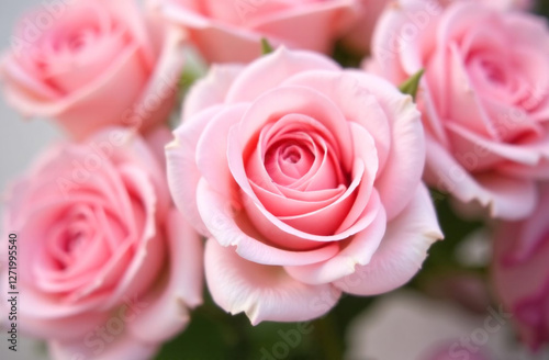 light pink and white roses on nature background.