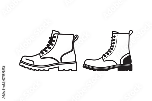 Men's Boots Silhouette and Outline Clipart Set for Digital and Print Designs