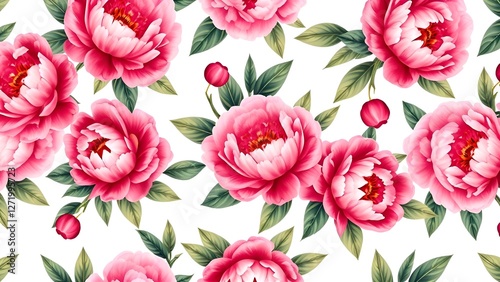 Pink peonies pattern on a white background