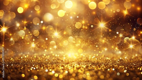Luxurious Golden Glitter Sparkle Background with Shimmering Bokeh Effect – Elegant and Festive Gold Texture for Glamorous and Decorative Designs