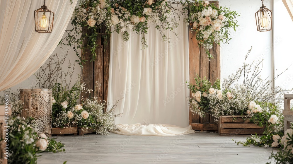 Naklejka premium Rustic Elegance: A Wedding Ceremony Backdrop