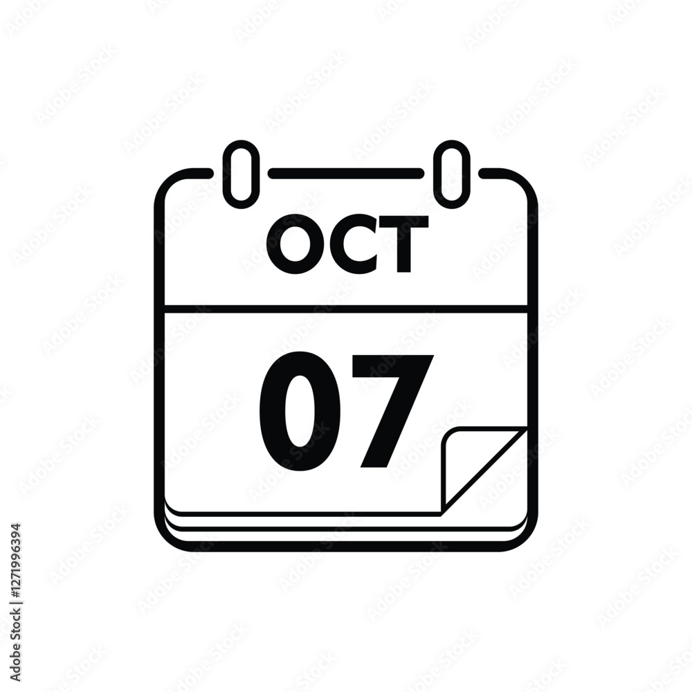 calender icon, 07 october icon with white background calender icon, 07 october icon with white background