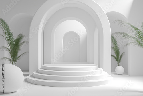 Geometric podium for cosmetics advertising.