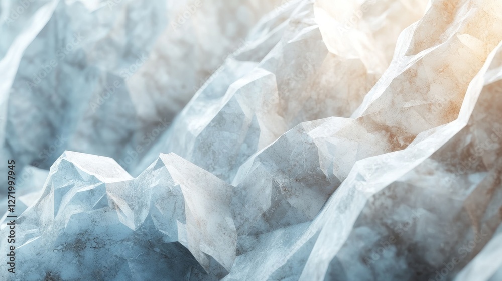 Abstract icy landscape with sharp ridges and golden light Abstract icy landscape with sharp ridges and golden light