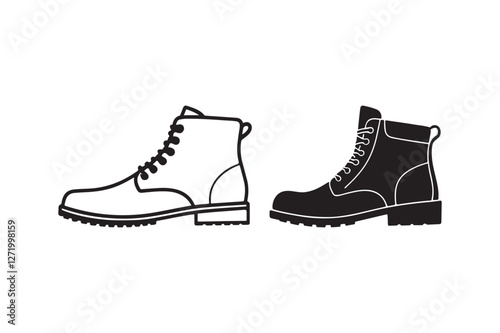 Men's Boots Silhouette and Outline Clipart Set for Digital and Print Designs