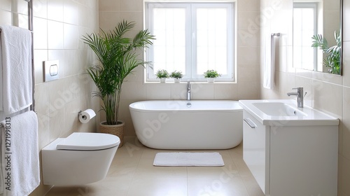 Wallpaper Mural Modern bathroom interior with tub and plants. Possible stock photo use Torontodigital.ca