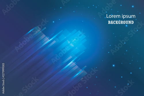 Abstract futuristic technologic blue light lines background. Elegant blue light lines on dark blue background with lighting effect and sparkles.
