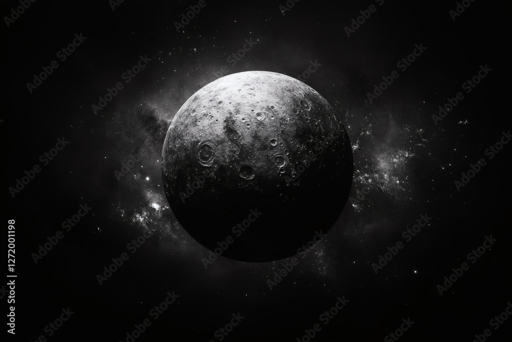 Celestial landscape with a detailed view of a distant moon in dark space. Generative AI Celestial landscape with a detailed view of a distant moon in dark space. Generative AI