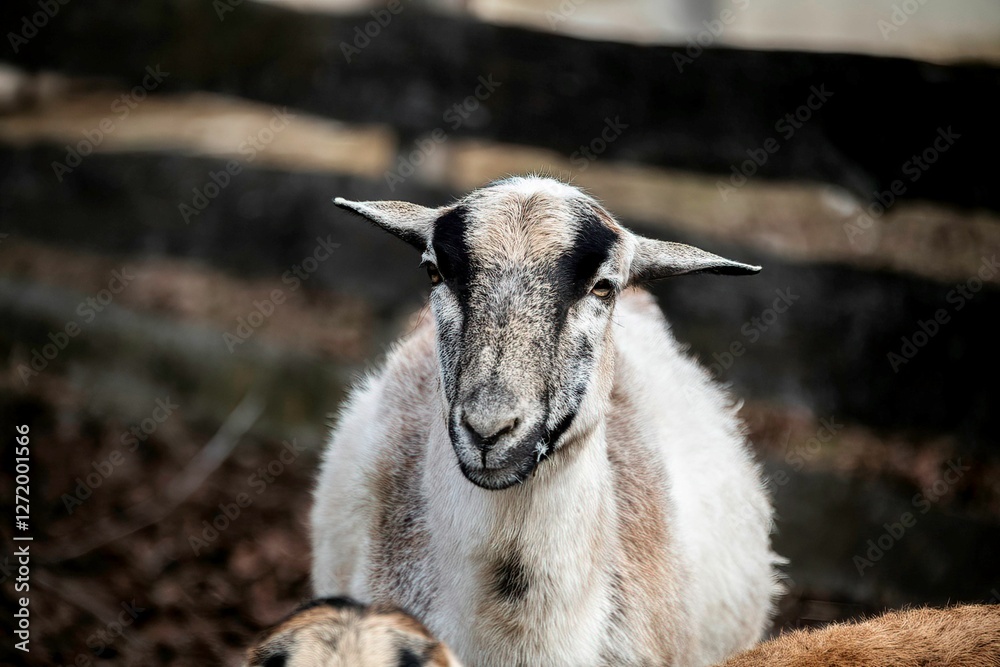 Obraz premium female sheep at a farm looking in curiosity at the camera