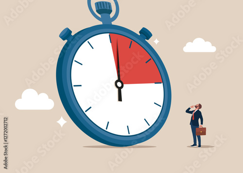 Deadline, timer and punctuality, deadline stopwatch, optimization and productivity. The sense of urgency, the reaction to priority tasks. Flat vector illustration