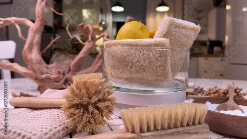 Natural homemade cleaning products with fresh lemon juice, and castile soap for all natural cleaning spray	