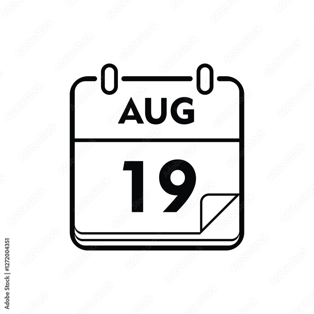 calender icon, 19 august icon with white background calender icon, 19 august icon with white background