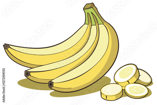  Photorealistic bananas, ripe yellow fruit, green stem, white background, studio lighting, high detail, macro photography, soft shadows, glossy skin texture, vibrant colors, food photography, minima