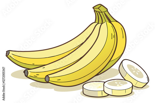  Photorealistic bananas, ripe yellow fruit, green stem, white background, studio lighting, high detail, macro photography, soft shadows, glossy skin texture, vibrant colors, food photography, minima
