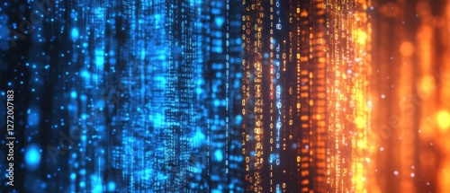 Wallpaper Mural Abstract digital binary code matrix background with blue and orange glowing data streams Concept of big data, technology, coding, programming, and cybersecurity Torontodigital.ca