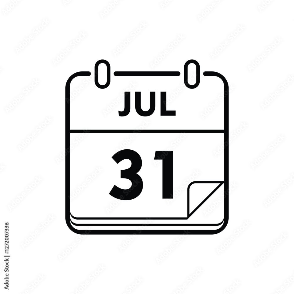 calender icon, 31 july icon with white background calender icon, 31 july icon with white background