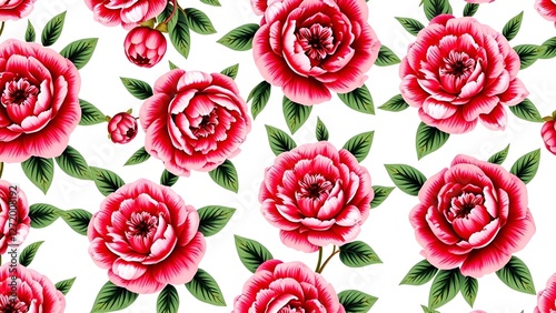 Pattern  of pink peonies on a white background