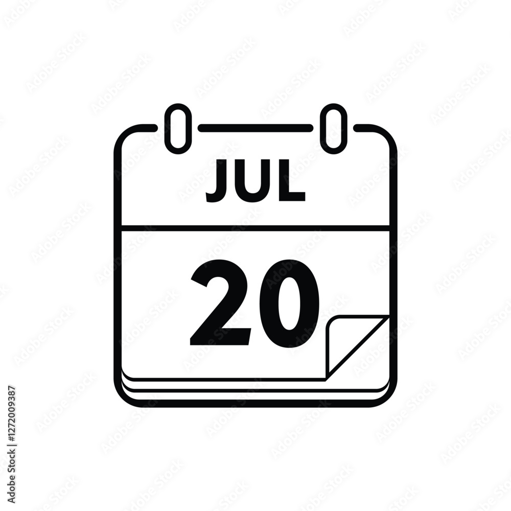calender icon, 20 july icon with white background calender icon, 20 july icon with white background