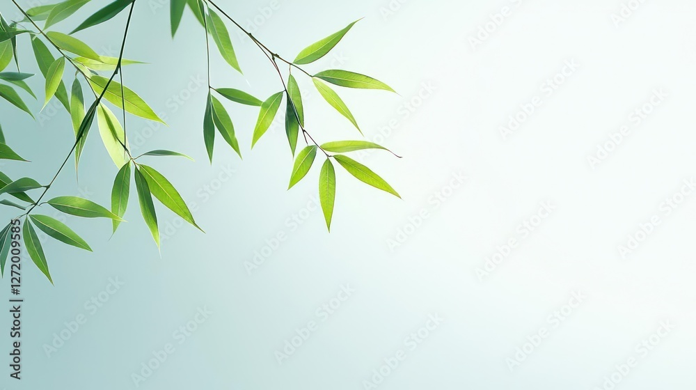 Fototapeta premium Vibrant Green Bamboo Leaves on a Soft Blue Background