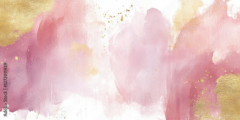 Fototapeta premium Abstract painting with pink and gold washes of color