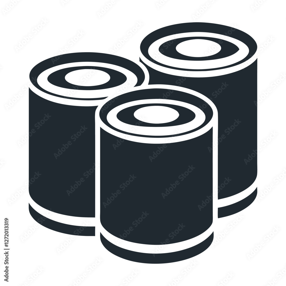 Metal Containers Stacked in a Simple Silhouette Design on a white backgroud Metal Containers Stacked in a Simple Silhouette Design on a white backgroud