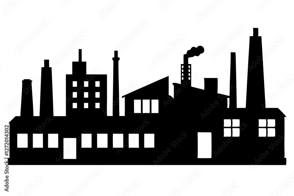 Obraz premium Industrial Buildings Silhouette on white background