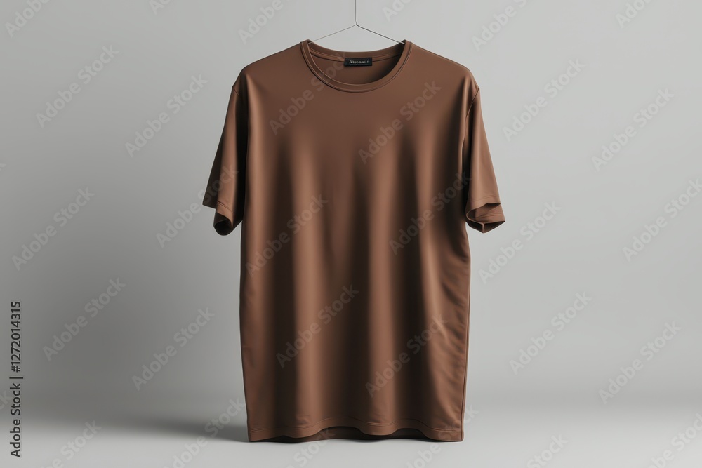 a brown t - shirt hanging on a hanger a brown t - shirt hanging on a hanger