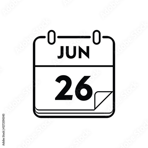 calender icon, 26 june icon with white background