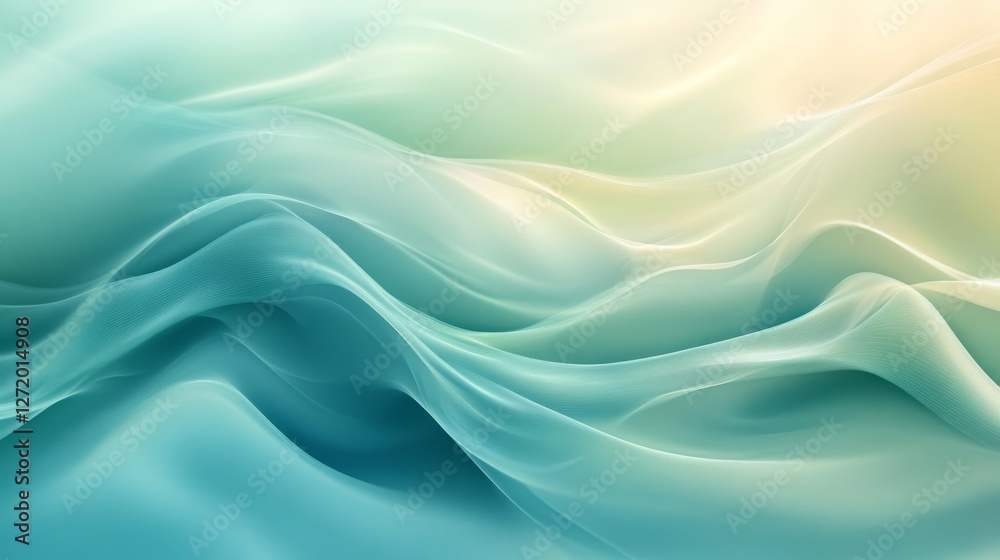 Fototapeta premium Smooth flowing curves create a gradient teal and yellow background