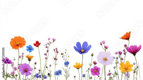 Colorful Cosmos Flowers on White Background