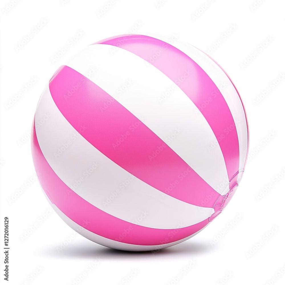 Colorful Pink and White Striped Ball on White Background, Children's room accessories ideas. Colorful Pink and White Striped Ball on White Background, Children's room accessories ideas.