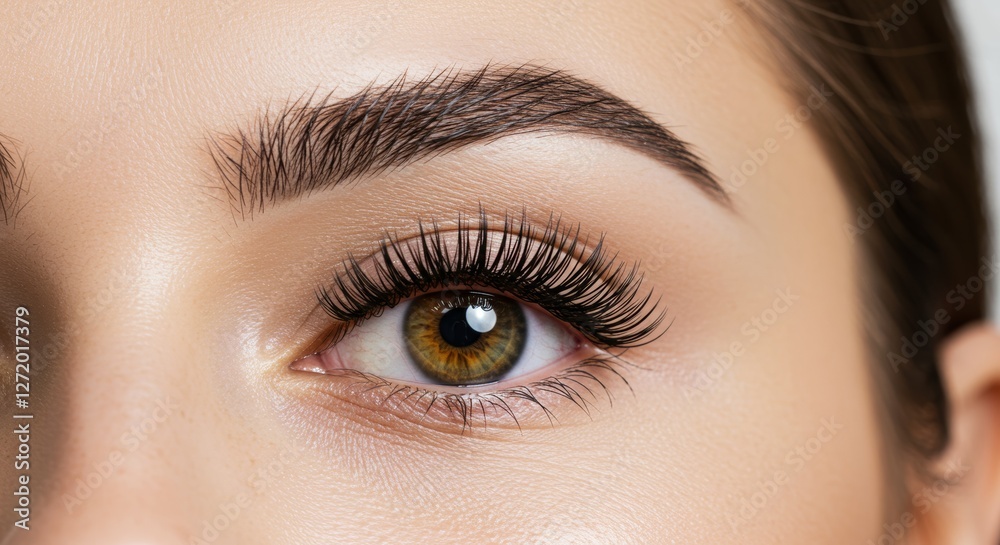 Fototapeta premium A beauty close-up of a woman’s eyes, showcasing perfectly lifted lashes and sleek, defined brows