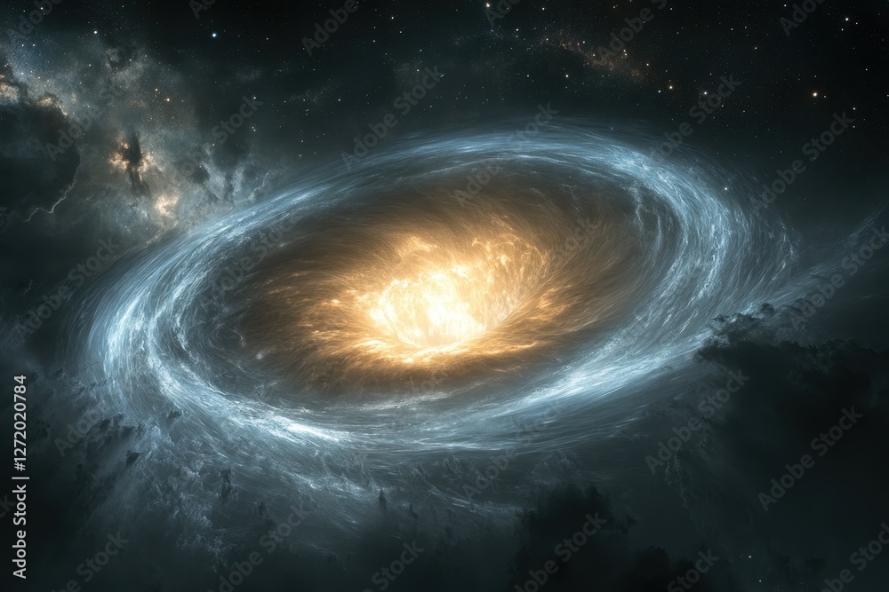 Obraz premium Swirling galaxy in a cosmic dance with bright core illuminating the dark space