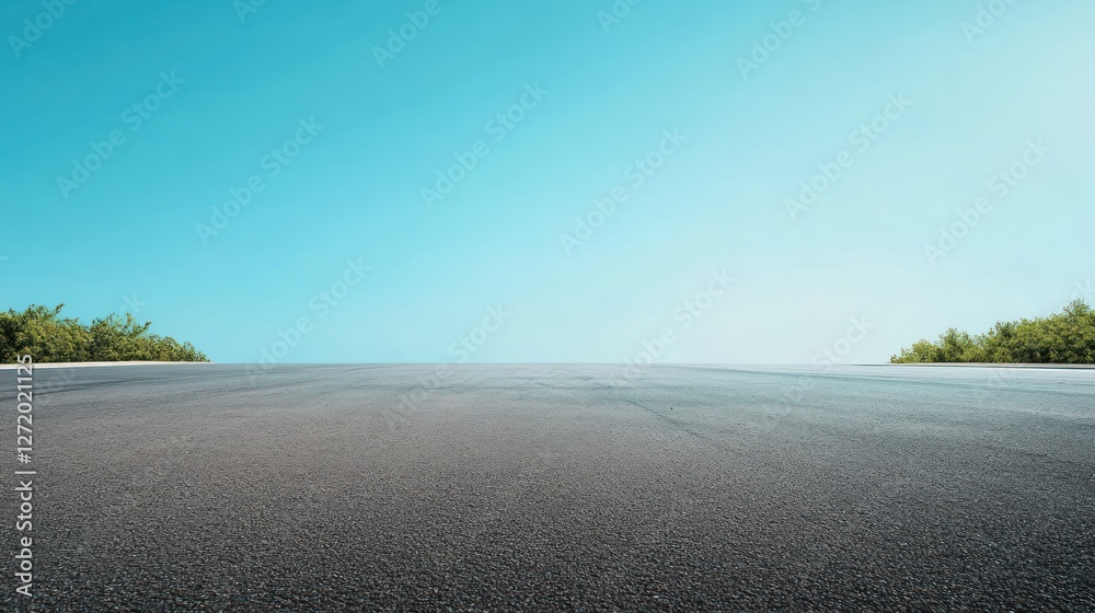Fototapeta premium Empty asphalt road under clear sky, trees in background